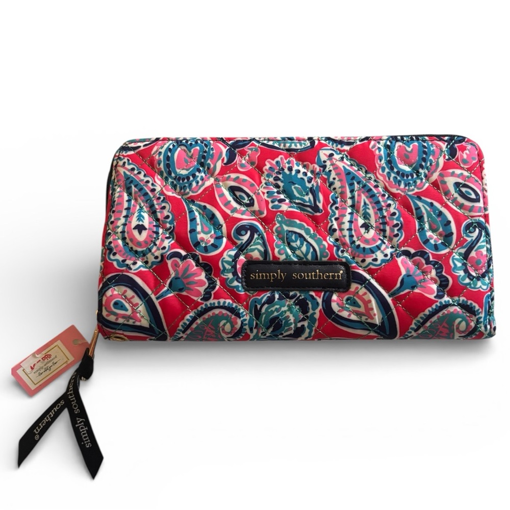 NWT Simply Southern Paisley Clutch - Pink and Blue